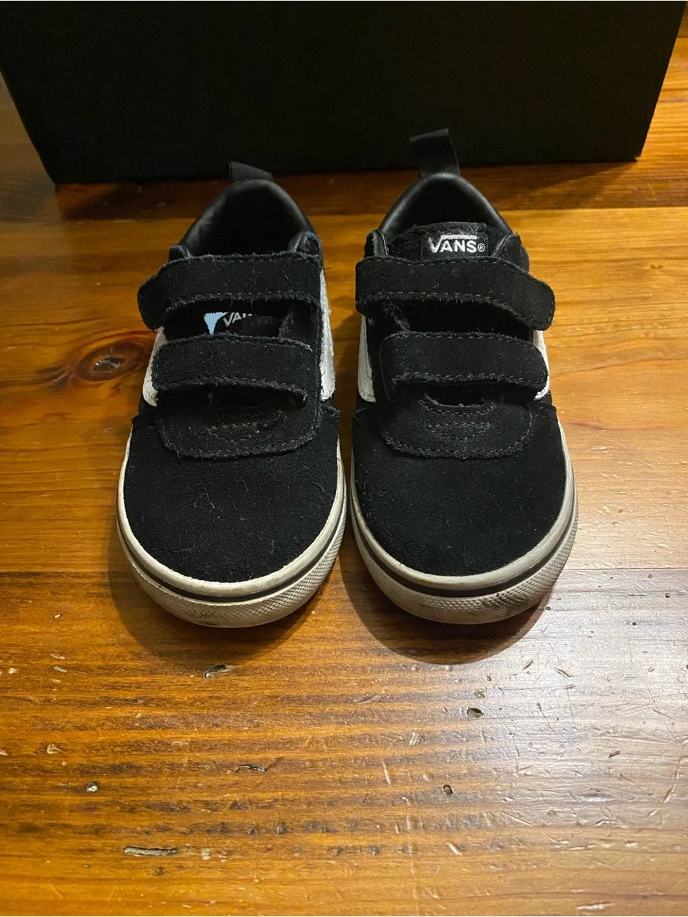 Vans Toddler Black and White Velcro Old Skool Sneakers